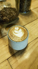 High angle view of coffee on table