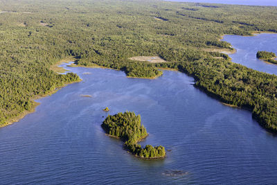 High angle view of land and sea