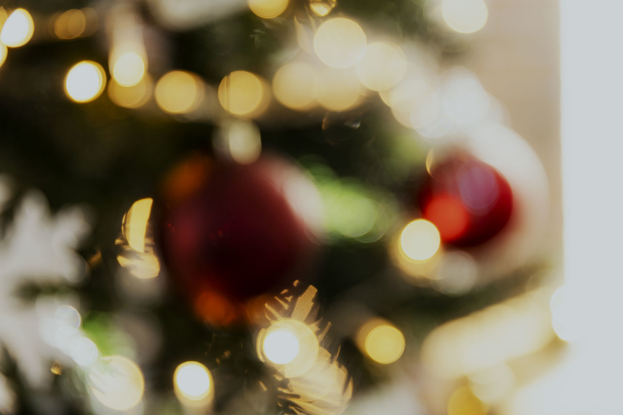 DEFOCUSED IMAGE OF CHRISTMAS TREE AT NIGHT