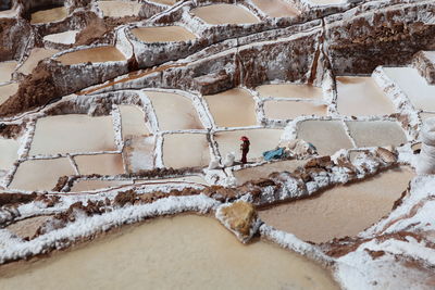 High angle view of salt covered land