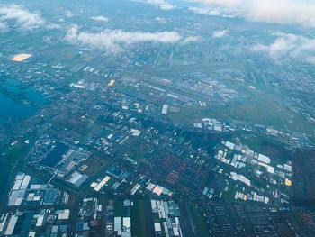 High angle view of buildings in city