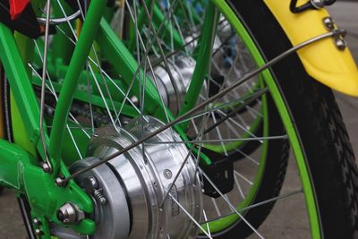 High angle view of bicycle wheel