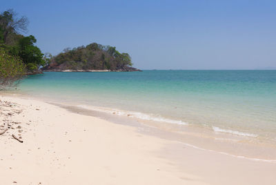 Scenic view of beach against clear sky