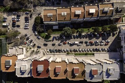 High angle view of buildings in city