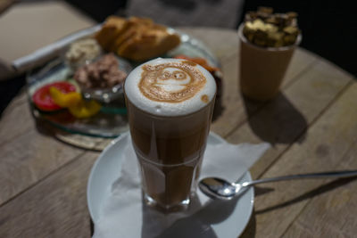 High angle view of coffee on table