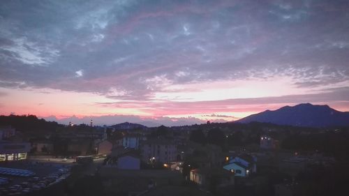 High angle view of townscape against sky at sunset