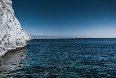 Scenic view of sea against clear blue sky