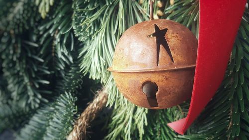 Close-up of christmas decoration hanging on tree