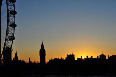 Silhouette of buildings against sky during sunset