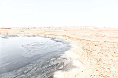 Scenic view of beach against clear sky