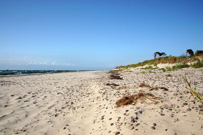 Scenic view of beach against clear sky