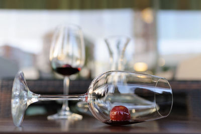 Close-up of wineglass on table