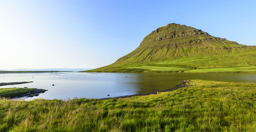 Scenic view of sea against clear sky