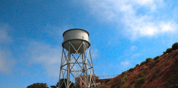 Low angle view of water tower against sky