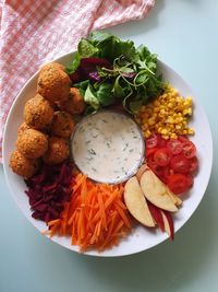 High angle view of food in plate