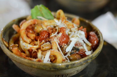 Close-up of pasta in bowl on table