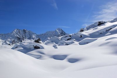 Idyllic view of snow covered landscape against sky