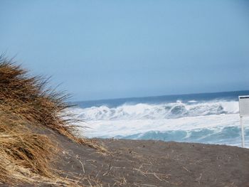 Scenic view of beach against clear sky