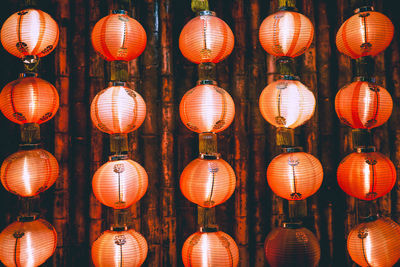 Full frame shot of illuminated lanterns hanging