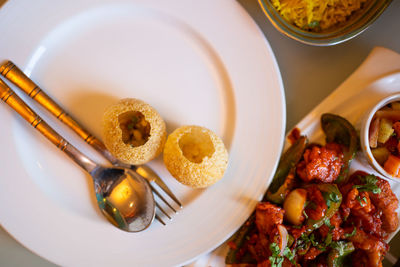 High angle view of food in plate on table