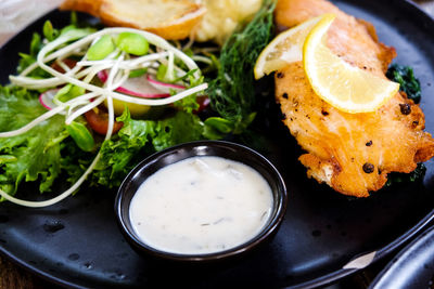 High angle view of meal served in plate