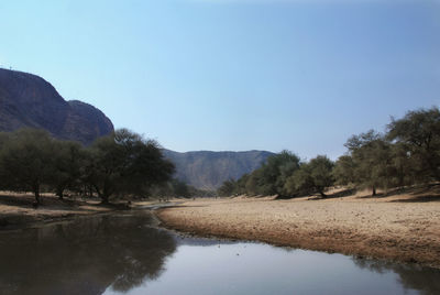 Scenic view of lake against clear sky