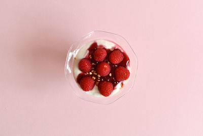 Directly above shot of strawberries in bowl