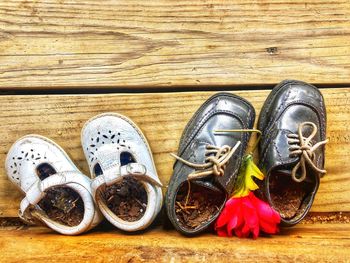 High angle view of shoes on table