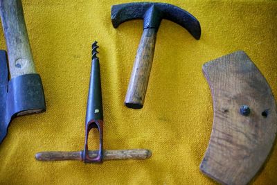 Close-up of objects on wooden table