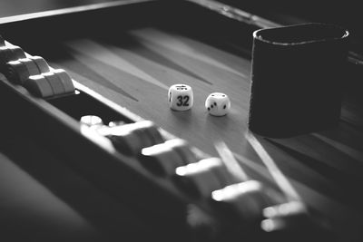 High angle view of piano keys on table