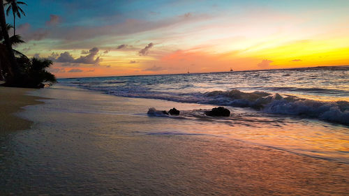 Scenic view of sea against sky during sunset