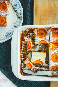 High angle view of food in plate on table