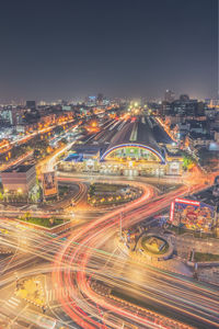 High angle view of illuminated city at night