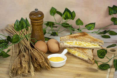 Close-up of breakfast on table