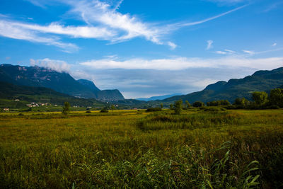 Summer landscape with blue sky and white clouds in lake caldaro in bolzano italy