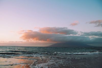 Scenic view of sea against sky during sunset