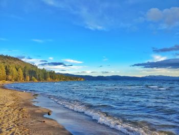 Scenic view of sea against blue sky