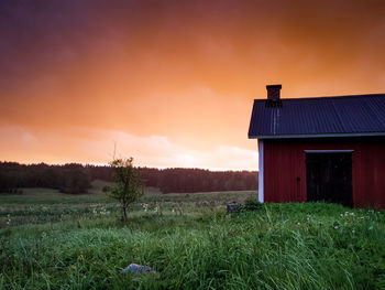 Scenic view of field against sky during sunset