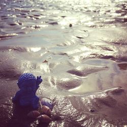 High angle view of boy on beach