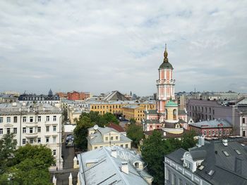 High angle view of buildings in city