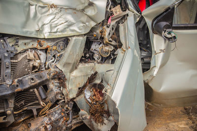 High angle view of damaged car