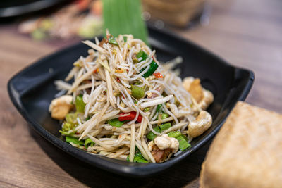 High angle view of vegetables in bowl on table