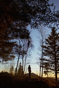 Silhouette man standing by tree on field against sky