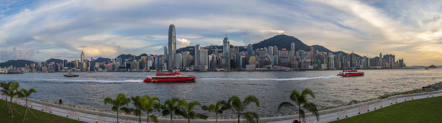 Victoria harbour view from west kowloon at evening, hong kong