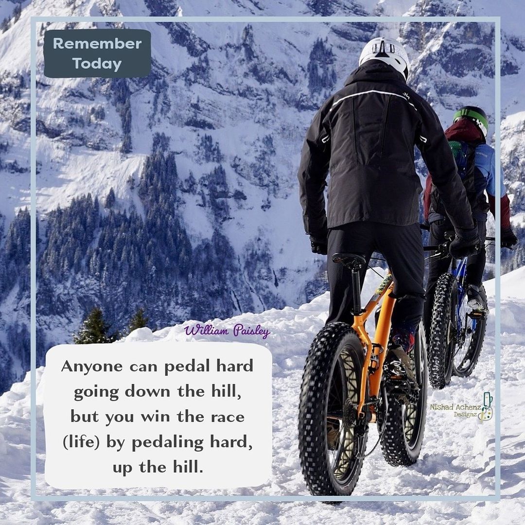 snow, winter, cold temperature, mountain, sports, bicycle, vehicle, extreme sports, transportation, communication, land vehicle, nature, sports equipment, adventure, text, activity, travel, leisure activity, sign, mountain range, tire, snowcapped mountain, day, mode of transportation, environment, men, western script, rear view, beauty in nature, lifestyles, one person, travel destinations, scenics - nature, clothing, vacation, adult, wheel, holiday, outdoors, person, full length, trip, winter sports, non-urban scene