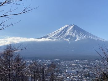 Aerial view of snowcapped mountain against sky