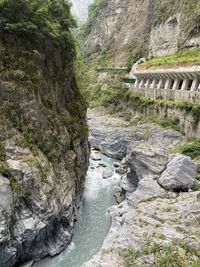 View of stream flowing through rocks