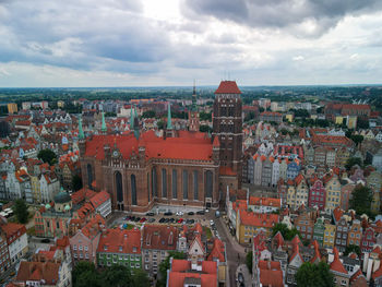 High angle view of buildings in city