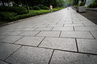 Rear view of woman walking on footpath