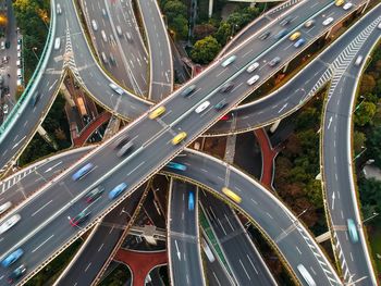 High angle view of light trails on elevated road